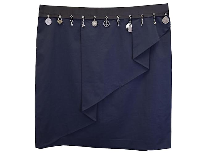 Minifalda con volantes y adornos con dijes de Love Moschino en algodón azul marino  ref.979108